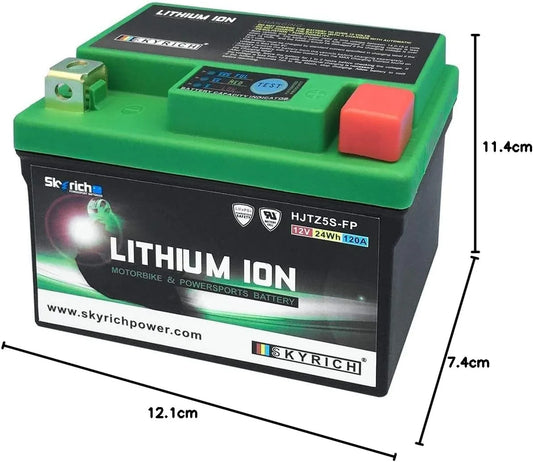 Lithium-Ionen-Batterie 12V 24Wh 120A mit grüner Abdeckung, Maße 12,1x7,4x11,4 cm