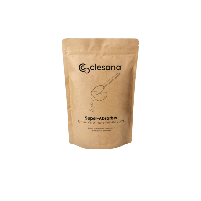 Super-Absorber Granulat 1kg im braunen Beutel für Verschweiß-Toilette, Aufdruck sichtbar