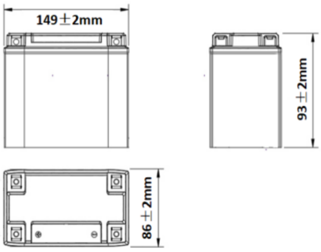 Technische Zeichnung mit Maßen 149±2mm, 93±2mm, 86±2mm für Folientoilette-Zubehör