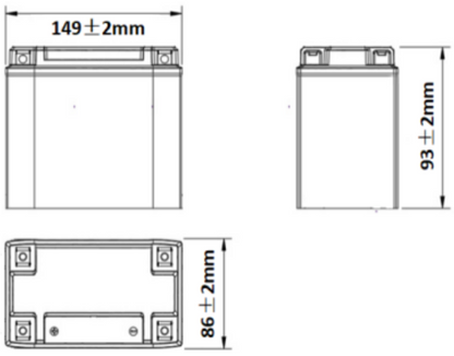 Technische Zeichnung mit Maßen 149±2mm, 93±2mm, 86±2mm für Folientoilette-Zubehör